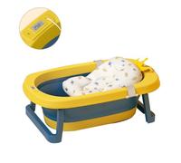 SINBIDE® Baignoire pliable bébé pliante évolutive - avec Coussin de bain et Thermomètre, Jaune