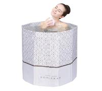 Sinbide Baignoire Pliable SPA pour Adulte - Portable pour Petite Salle de Bain, 65x65x70cm (Gris + Brun)