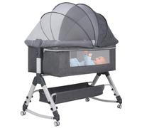 Sinbide Berceau Cododo pour Bébé, Inclinaison&Hauteur Réglable, 0-24Mois, 3 Hauteurs, Matelas Confort, Côtés en Filet, 4 Roues, Facile à Transporter