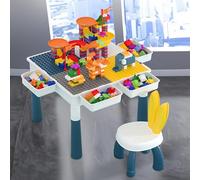 Sinbide Ensemble de Table et Chaises pour Enfants Table de Construction Multifonctionnel Table d’activités Table de Jeu Bébé Hauteur Réglable Plateau Double Face (avec 300 Blocs de Construction)