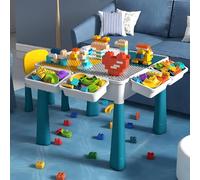 Sinbide Ensemble de Table et Chaises pour Enfants Table de Construction Multifonctionnel Table d’activités Table de Jeu Bébé Hauteur Réglable Plateau Double Face (avec 548 Blocs de Construction)