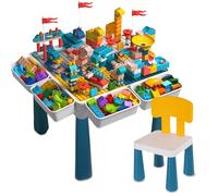 Sinbide Ensemble de Table Multi-activités pour Enfants avec Chaise pour Bébé, Hauteur Réglable, Plateau Double Face, Table de Jeu et d'Études, avec 548 Blocs de Construction