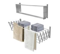 Sinbide Étendoir à Linge Mural Pliable, Porte-Serviettes rétractable, Porte-Serviettes de Salle de Bain, étendoir à Linge Extensible avec 9 Barres de 100 cm, pour intérieur et extérieur