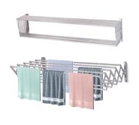 Sinbide Étendoir à linge pliable mural extensible 80 cm/100 cm/120 cm avec 9 baleines pour intérieur et extérieur, en acier inoxydable, idéal pour la salle de bain ou le balcon (120 cm)