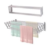 Sinbide Étendoir à linge pliable mural extensible 80 cm/100 cm/120 cm avec 9 baleines pour intérieur et extérieur, en acier inoxydable, idéal pour la salle de bain ou le balcon (100 cm)