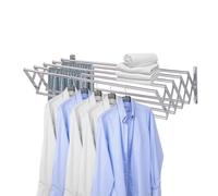 Sinbide Étendoir Mural Rabattable Séchoir à Linge Rétractable Séchoir Extensible Étendoir à Linge Acier Inoxydable Intérieur Accordéon avec 9 Barres Pliable (100 cm)