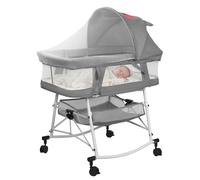 Sinbide Lit Bébé,3 en 1 Lit bébé Pliable avec roulettes,Berceau Bébé avec Matelas et moustiquaire,Lit Cododo Bébé Mode balancelle, Facile à Transporter, 4 roulettes Pivotantes