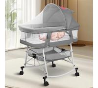 Sinbide Lit Bébé,3 en 1 Lit bébé Pliable avec roulettes,Berceau Bébé avec Matelas et moustiquaire,Lit Cododo Bébé Mode balancelle, Facile à Transporter,Lit de Voyage pour bébé
