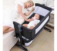 Sinbide Lit bébé cododo - avec Matelas, Mode Bascule pour Bercer Bébé, Lit Bebe avec Matelas de la Naissance, Réglage de la Hauteur, Facile Adapter au lit du Parent (Noir)