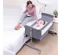 Sinbide Lit bébé cododo - avec Matelas, Mode Bascule pour Bercer Bébé, Lit Bebe avec Matelas de la Naissance, Réglage de la Hauteur, Facile Adapter au lit du Parent (Gris foncé)