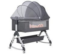 Sinbide Lit Cododo Bébé Berceau Pliable et Réglable, 0-24Mois, 3 Hauteurs, Matelas Confort, Côtés en Filet, 4 Roues, Facile à Transporter (Gris Clair)