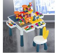 Sinbide®Table de blocs double face avec 300 blocs, Ensemble table pour enfants,Table d'activités avec chaise, 44×44cm