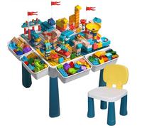 Sinbide Table de Construction Multifonctionnel pour Enfant avec Chaise pour Bébé, Hauteur Réglable, Plateau Double Face, Table de Jeu et d'Études (avec 548 Blocs de Construction)
