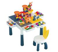 Sinbide Table de Construction Multifonctionnel pour Enfant avec Chaise pour Bébé, Hauteur Réglable, Plateau Double Face, Table de Jeu et d'Études (avec 300 Blocs de Construction)