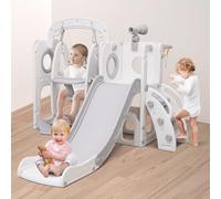 Sinbide Toboggan pour Enfant 5 en 1 avec Balançoire et Panier de Basketball Aire de Jeux d'extérieur et l'intérieur pour Enfant Toboggan Bebe avec Télescope Cadeau Noël Anniversaire pour Les Enfants