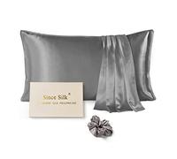 Since Silk Taie d'oreiller 100% Soie Naturelle de Mûrier 1pc, 25 Momme de Soie des Deux Côtés avec Coffret Cadeau Exquis, Bienfaits Cheveux et Peau avec Fermeture éclair cachée (50x75 cm, Gris)