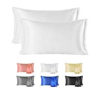 Since Silk Taie d'oreiller en Soie Naturelle de mûrier 20 Momme 2 Pièces, 100% Soie de Murier Taie Oreiller Bienfaits Cheveux et Peau avec Fermeture de l'enveloppe (50x75 cm, Blanc)