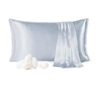 Since Silk Taie d'oreiller en Soie Naturelle de mûrier 22 Momme 2 Pièces, 100% Soie de Murier Taie Oreiller Bienfaits Cheveux et Peau avec Fermeture de l'enveloppe (50x75cm, Bleu Clair)