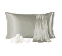 Since Silk Taie d'oreiller en Soie Naturelle de mûrier 22 Momme 2 Pièces, 100% Soie de Murier Taie Oreiller Bienfaits Cheveux et Peau avec Fermeture de l'enveloppe (50x66cm, Vert pâle)