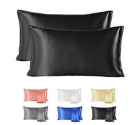 Since Silk Taie d'oreiller en Soie Naturelle de mûrier 22 Momme 2 Pièces, 100% Soie de Murier Taie Oreiller Bienfaits Cheveux et Peau avec Fermeture de l'enveloppe (50x75 cm, Noir)