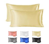 Since Silk Taie d'oreiller en Soie Naturelle de mûrier 22 Momme 2 Pièces, 100% Soie de Murier Taie Oreiller Bienfaits Cheveux et Peau avec Fermeture de l'enveloppe (50x66 cm, Jaune)