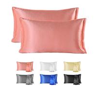 Since Silk Taie d'oreiller en Soie Naturelle de mûrier 22 Momme 2 Pièces, 100% Soie de Murier Taie Oreiller Bienfaits Cheveux et Peau avec Fermeture de l'enveloppe (50x66 cm, Rose)