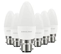 SINCELIGHT Ampoule LED en forme de bougie B35 et culot B22, IRC (RA≈92), Diffuseur laiteux, 5W, Blanc Neutre (4000K), 500lm, Lot de 6