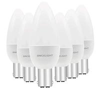 SINCELIGHT Ampoule LED en forme de bougie B35 et culot BA15D, IRC (RA≈85), Diffuseur laiteux, 5W, Blanc Chaud (2700K), 500lm, Lot de 6