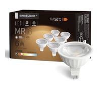 SINCELIGHT MR16 Ampoule à Réflecteur LED avec Culot Gu5.3, 12V, 6W, 450 Lumens, équivalent halogène 50W, 2700K (Blanc Chaud), Couleur Magnifique RA≈92, Angle de Faisceau 38°, Lot de 6