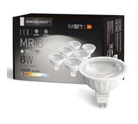 SINCELIGHT MR16 Ampoule à Réflecteur LED avec Culot Gu5.3, 12V, 6W, 500 Lumens, équivalent halogène 50W, 6000K (Blanc Froid), Couleur Magnifique RA≈92, Angle de Faisceau 38°, Lot de 6