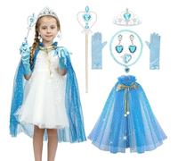 Sincere Party 9 PCS fille bleu tulle Cape princesse Cape avec bijoux en plastique costume cadeau pour les filles 3-8 ans