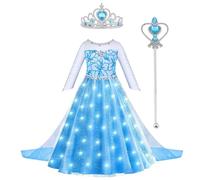 Sincere Party Classique illuminé princesse Elsa robe avec Cape de Tulle baguette magique Tiara parfait pour la Journée mondiale du livre cadeau de Noël pour les filles 7-8 ans