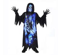 Sincere Party Déguisement de faucheuse pour enfants,Fantôme des ténèbres,Robe noire effrayante avec des gants effrayants,Masque imprimé 8-10ans.