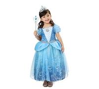 Sincere Party Girl's Blue Cendrillon Princess Fancy Dishy avec couronne et baguette, Costume de robe de princesse pour 3 à 4 ans de la fille