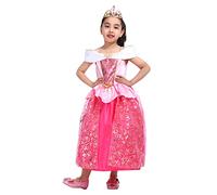 Sincere Party Girl's Pink Aurora Sleeping Beauty Princess Robe Up Robe avec couronne de bijoux, super cadeau de Noël, fêtes d'anniversaire pour petites filles 3-4 ans