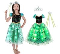 Sincere Party Illuminer la robe princesse Anna avec baguette magique et Tiara, Girls World Book week robe princesse 5-6 ans