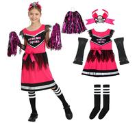 Sincere Party Robe de costume de pom-pom girl Scream Squad avec pompom, collants, gants de poisson, bandeau de crâne M (6-8)