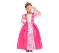 Sincere Party Robe de costume de princesse médiévale de la fille avec couronne, semaine du monde du livre rose Costume de princesse rose pendant 5-6 ans
