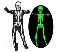 Sincere Party Squelette brillant dans le noir avec un costume de squelette en os avec des gants, bon pour les enfants de 3 à 5 ans