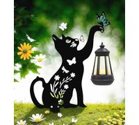 SINCOVA Lampes solaires en métal en forme de chat pour jardin, jardin noir, décoration avec papillon, piquet de jardin extérieur pour pelouse, cour, pelouse, terrasse - Idée cadeau unique pour