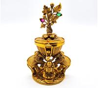 Sindoor Kumkum Boîte cadeau en laiton de qualité supérieure faite à la main avec déesse Lakshmi et éléphants - Temple de méditation spiritualité Inde