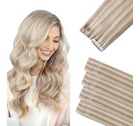 Sindra Extension Adhesive Injection Cheveux Naturel #18P60-Ash Blonde avec Bleach Blonde 20pcs 40cm 45g Extension Adhesive Lisse Cheveux Naturel Adhésif Remy Tape in Hair (#18P60-40cm)