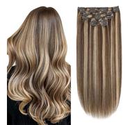 Sindra Extensions de cheveux humains à clipser pour femme - 120 g - 45,7 cm - Balayage brun chocolat à blond caramel - #4/69 cm