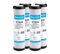 SINEA - ECOSOFT Filtres Charbon Actif 10’’ - Lot de 4 | Filtration du chlore, métaux lourds & impuretés pour une eau pure et sans odeur