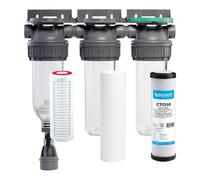 SINEA - Filtres à eau de pluie 9" 3/4 + Pack protection complète - Système de filtration triple 9" 3/4 - Préfiltre lavable, filtration fine & charbon actif - Traitement eau de pluie domestique
