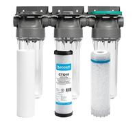 SINEA - Pack triple filtre à eau 9"3/4 + cartouches SPUN 5 µm, charbon actif coco & polyphosphate - protection complète anti sédiments, anti odeurs & anti calcaire pour installations domestiques