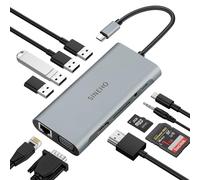 SINEHO HUB USB C, 11 en 1 Adaptateur USB C avec 4K HDTV, VGA, Ethernet, 4 Ports USB, SD/TF, 100W PD, Audio 3,5mm, Compatible avec MacBook Pro/Air, Surface, Dell, HP et Plus Encore