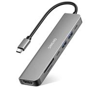 SINEHO Hub USB C 7-en-1 Multiport avec HDTV 4K@30Hz, Charge PD 100W, USB 3.0, USB 2.0, Port de données USB-C et Lecteur de Cartes SD/TF - Compatible avec MacBook, Dell XPS, Surface Pro et Plus