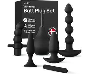 Sinful Ultimate Anal Plug Kit - Plug Vibrant Anus en Silicone - Noir