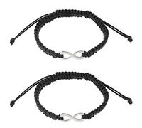 SING F LTD Lot de 2 bracelets tressés assortis faits à la main pour couple avec symbole de l'infini et l'amitié Noir
